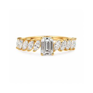 Luxury Emerald & Marquise Lab Grown <b>Diamond</b> <b>Ring</b> | 18K Yellow Gold Stackable Wedding Band | Minimalist Bridal Fine Jewelry Gift - Product Image 1