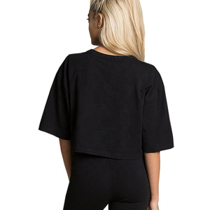 Women's <b>Black</b> Cropped <b>Batwing</b> Sleeve T-Shirt Oversized Knitted O-Neck Loose Fit Solid Color All Seasons <b>Top</b> - Product Image 2