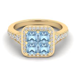 Anillo de diamantes REYES, el más vendido, de oro sólido de 14 quilates con certificado IGI para mujer, corte princesa, con piedra preciosa de aguamarina de 1.56 quilates. - Product Image 6