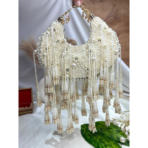 Luxury Pearl <b>Beaded</b> <b>Fringe</b> Evening Handbag for Women, Handmade Tassel Pearl Bridal Wedding Party Purse, Elegant Designer Bag - Product Image 2