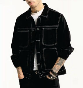 Chaqueta vaquera de invierno personalizada para hombre, de algodón grueso de alta calidad, estilo vintage, cortavientos, tejida, desgastada, tipo camionero - Product Image 5