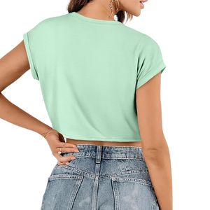T-shirts Premium Palm Graphic Vert Menthe en Jersey Coupe Ample Vente en Gros Imprimés Vacances Décontractés Crop Tops Courts pour Femmes - Product Image 2