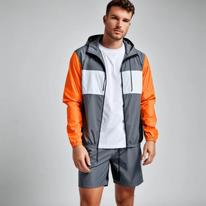 Wholesale Cotton Breathable Summer Windbreaker Set Plus Size Men Short Embroidery Logo Windproof 2 Piece - Product Image 5