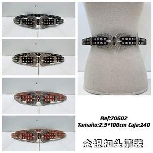 Cintura western con fibbia argentata 2,5 cm x 100 cm per donna e uomo, accessori moda - Product Image 3