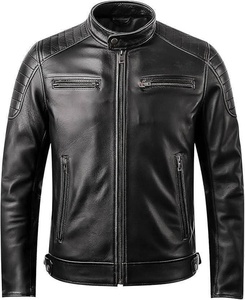 Veste en cuir véritable pour homme de haute qualité, décontractée, à col montant, avec fermeture éclair sur le devant, finition ODM, pour l'automne - Product Image 4