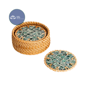 POSIBLE DE VENTA AL POR MAYOR: Posavasos Redondos de Cerámica y Ratán de Alta Calidad para Decoración de Mesa - Product Image 5