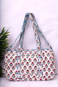Sac de voyage pliable léger et écologique en coton matelassé à motifs floraux, style IndianVogues, blanc, imprimé à la main, sac de week-end - Product Image 2
