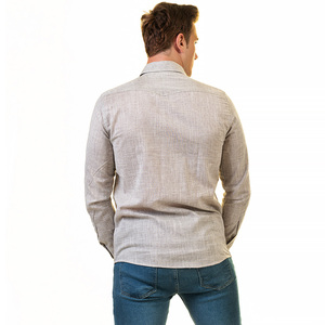 Chemise Habillée Homme Beige Style Safari Double Poche Tissu Respirant Manches Longues Lin/Coton Infroissable Séchage Rapide Printemps - Product Image 2