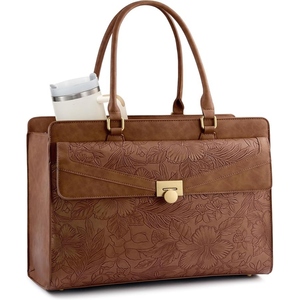 Sac à main de bureau pour femmes de qualité supérieure, sac fourre-tout en cuir véritable structuré, design élégant, grand espace pour ordinateur portable et documents - Product Image 2