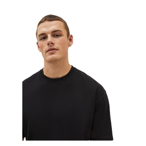 T-shirt pour homme en coton noir à col rond et manches courtes, coupe classique, décontracté, couleur unie, jersey tricoté, style uni teint - Product Image 1