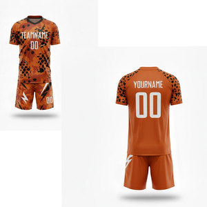 Custom Sublimated <b>Soccer</b> Jersey Set Orange Leopard Print Short Sleeve Uniforms Adult Unisex Quick Dry 100% Polyester - Product Image 1