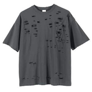 Personalizado desgastado cuello redondo Streetwear Oversized Vintage Drop Shoulder Loose Fit 100% algodón lienzo ecológico camiseta hombres - Product Image 1