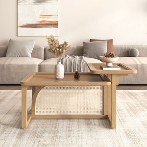 Moderno 2 pezzi di nidificazione in legno di Rattan e MDF Set di tavolino colore naturale - Product Image 1