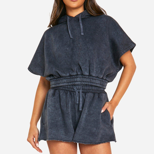Ensemble sweat-shirt à capuche gris foncé pour femmes, avec cordon de serrage, taille élastique et poches latérales, coupe ample décontractée, vêtements de printemps - Product Image 1