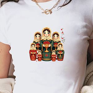 Camiseta corta de moda para mujer con diseño de muñecas rusas de punto estampadas y ajustadas de Martrium Y2K - Product Image 3
