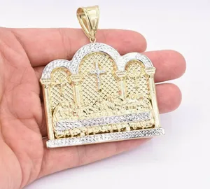 Pendentif Charme Grande Sainte-Cène Unisexe de 3 Pouces, Coupe Diamant, Or Jaune et Blanc 10K Véritable, Vintage, Certifié IGI, Bijou Tendance - Product Image 1