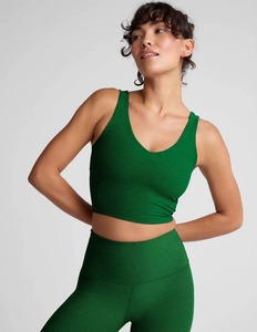 Conjuntos de verano al por mayor para mujer, color verde heather, OEM, conjunto de 2 piezas, leggings de cintura alta midi sin costuras externas y cintura superpuesta. - Product Image 5