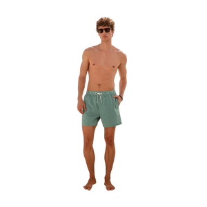 Short de plage rayé vert pour homme, taille mi-haute, avec cordon de serrage, respirant, en coton tissé, avec poches - Product Image 1
