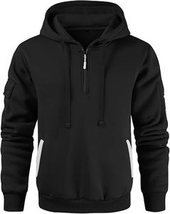 Sudadera con Capucha Negra para Hombre, Cierre de Cremallera a la Mitad, Corte Regular, 100% Poliéster, Felpa Francesa, Estilo Casual para Otoño - Product Image 2