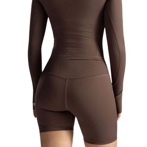 <b>Brown</b> Women's Fitted Athletic Jacket Cropped Length Full Zip <b>Long</b> <b>Sleeve</b> High Neck Stretch Workout Sportswear <b>Top</b> - Product Image 4