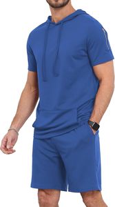 Wholesale Men's 2-Piece Hooded Athletic Tracksuit <b>Set</b> Polyester/Cotton <b>Knitted</b> Fabric Quick Dry Printed Casual Summer Sports - Product Image 4