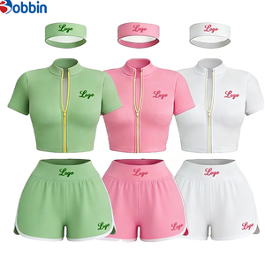 Ensemble 2 pièces tendance et très vendu pour femme : veste courte et short moulant en Spandex/Polyester, style Hip Hop décontracté et sportif, avec fermeture éclair, idéal pour l'été - Product Image 1
