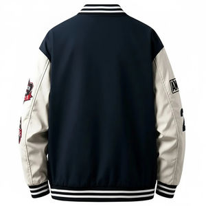 Chaqueta Varsity Ligera de Lana para Hombre, con Logotipo Bordado Personalizado, Cuello Alto y Mangas de Cuero, Estilo Urbano para Invierno - Product Image 4