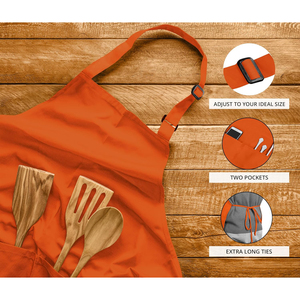 Tablier unisexe unique en coton orange avec poches pour personnel de restaurant, bar, serveurs, en tissu tissé avec fermeture à boutons-pression - Product Image 4