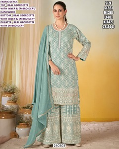 Salwar Kameez traditionnel en georgette brodé pour femmes, longueur au sol, avec motifs faits à la main 240303 - Product Image 3