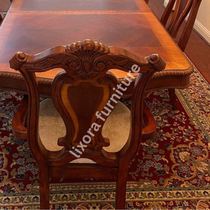 Ensemble de table à manger en bois massif artisanal de luxe pour 6 personnes, finition en bois de cerisier sculpté de style victorien - Product Image 2