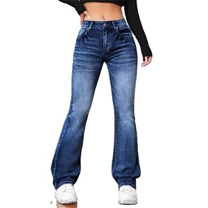 Women's Vintage Mid Waist Casual Flares Jeans New Office Staff Uniform Trousers Lace Trend Streetwear for Plus Size Button - Product Image 5