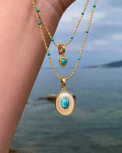 สร้อยคอจี้เทอร์ควอยซ์แบบซ้อนประดับมุก ชุบทอง 14K เงินแท้ 925 เครื่องประดับสไตล์โบโฮ - Product Image 6