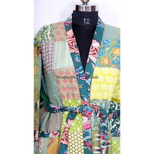 Nuevo kimono largo para hombre o mujer en patchwork de seda Kantha, kimono para mujer, batas de seda Kantha, kimono para mujer - Product Image 4