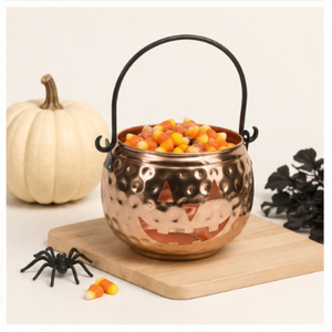 Luxury Hammered <b>Copper</b> Pumpkin <b>Lantern</b> Metal Jack-o-<b>Lantern</b> Bucket with Handle Premium Vintage Halloween Home Decor & Tabletop - Product Image 4