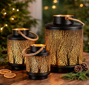 Lanterne en métal doré avec poignée en corde rustique, style européen, lanterne à bougie en fer doré et cristal, fonctionnant sur piles - Product Image 1