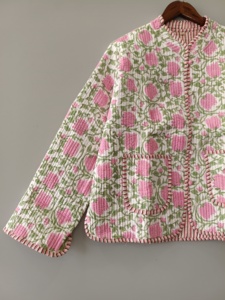 เสื้อแจ็คเก็ตผ้าฝ้ายพิมพ์ลายบล็อก: เสื้อโค้ทโบโฮทำมือ - Product Image 3