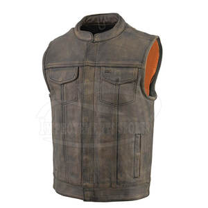 Col montant nouveau Design cuir moto gilet couleur unie en vrac quantité cuir moto gilet - Product Image 2