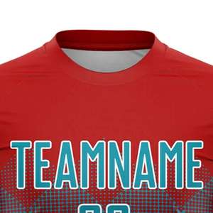 เสื้อฟุตบอลทีมสีแดงเขียวอมฟ้าแบบกำหนดเอง ชุดกีฬาแขนสั้นพร้อมชื่อและหมายเลข - Product Image 5