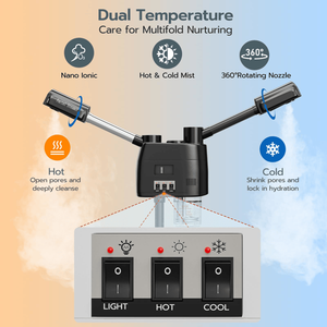 Appareil de soin du visage professionnel 3-en-1 sur roulettes, vapeur chaude et froide avec lampe loupe LED 5X, noir, pour esthéticiennes - Product Image 5