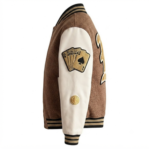 Custom Grey Wool Body <b>White</b> Sleeve Hooded Breathable Windproof Letterman <b>Jacket</b> Casino Patches <b>Men</b> Vintage College Bomber Casual - Product Image 6