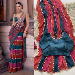 Sari de Georgette de Lujo Dhwaja Export con Bordado, Encaje y Espejo, Estilo Tradicional, de Secado Rápido para Mujer, para Bodas y Diwali - Product Image 6