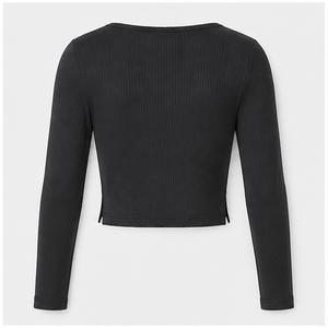 Camiseta Corta de Manga Larga con Cuello Redondo para Mujer, Color Negro, Corte Ajustado, WTS-0110 - Product Image 3