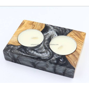 Handmade Pine Wood Candle <b>Stand</b> Resin Design Cozy Natural Rustic Styling Scented Wax Jar for Wellness Spa for Gifting Home Decor - Product Image 1