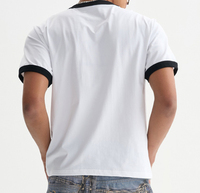 T-shirt Homme Streetwear Personnalisé Coupe Courte Ajustée 100% Coton Col et Poignets Contrastants Séchage Rapide Respirant