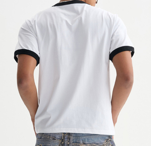 Camiseta Corta de Estilo Urbano con Diseño Personalizado para Hombre, Cuello y Puños en Color Contrastante, Tejido de Punto Transpirable de Secado Rápido - Product Image 2