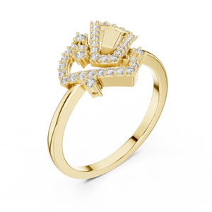 Contemporary Sterling <b>Silver</b> Yellow Gold Plated Rhodium Pave <b>Solitaire</b> Diamond Luxury Fashion <b>Ring</b> - Product Image 2