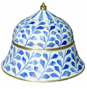 Suri-caja de incrustaciones de hueso para decoración del hogar, baratijas de aspecto de hojas con incrustación de hueso Natural de resina de Color azul, baratija hecha a mano - Product Image 2