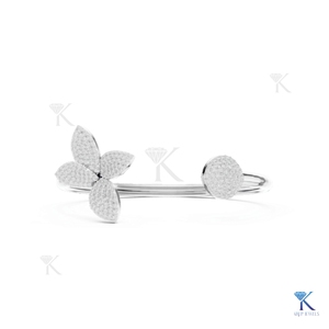 Lab Grown Diamond Floral Open <b>Cuff</b> Bangle 14K 18K Solid Gold Fine Unisex Luxury Butterfly Flower Jewelry Gift - Product Image 6