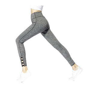 High Waist Seamless Yoga <b>Leggings</b> Full Length Solid Gray Spandex Polyester Four-Way Stretch <b>Women</b> Fitness Pants - Product Image 3