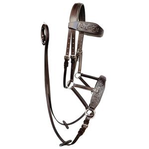 Brida de lujo para caballo color marrón con costuras decorativas blancas y ribete negro | Equipo de Equitación para Entrenamiento de Doma Clásica en Colores Personalizables - Product Image 5